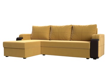 Угловой диван с оттоманкой Николь лайт, Желтый/Коричневый (микровельвет/экокожа) в Энгельсе