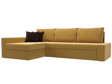 Угловой раскладной диван Версаль, Желтый/Коричневый (микровельвет) в Энгельсе - предосмотр