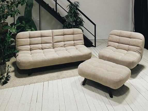 Комплект мебели Абри цвет бежевый диван + кресло +пуф пора металл в Саратове - изображение