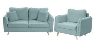 Комплект мебели Бертон голубой диван+ кресло в Саратове