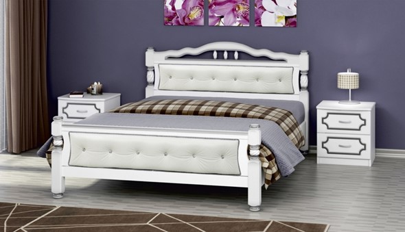 Спальная кровать Карина-11 (Белый Жемчуг, светлая обивка) 140х200 в Саратове - изображение