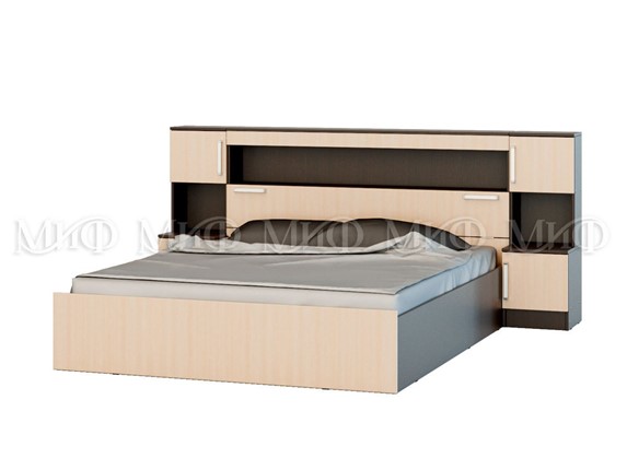 Спальная кровать Бася 1600 с надстройкой и с тумбами в Саратове - изображение