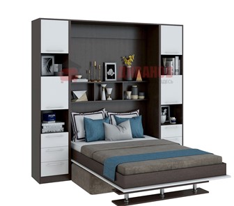 Кровать-шкаф с диваном Бела 1, с полкой ножкой, 1600х2000, венге/белый в Саратове