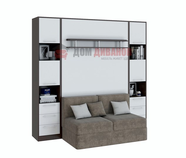 Кровать-шкаф с диваном Бела 1, с полкой ножкой, 1200х2000, венге/белый в Саратове - изображение 1