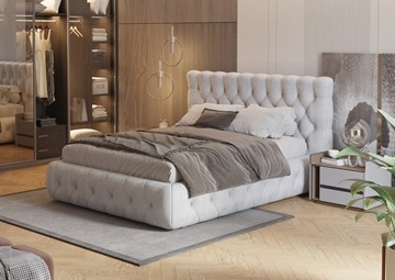 Кровать спальная Castello 160х200, Флок (Бентлей Светло-серый) в Саратове