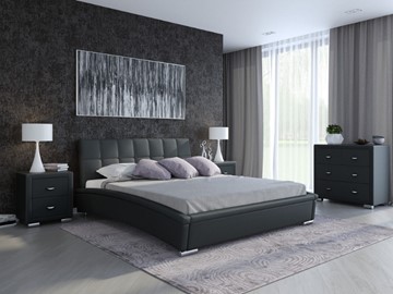 Спальная кровать Corso-1L 180х200, Экокожа (Черный) в Саратове