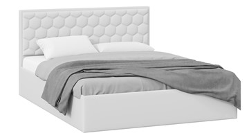 Кровать 2-спальная с подъемным механизмом Порто (Экокожа белая Polo) с заглушиной в Энгельсе