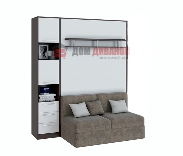 Кровать-шкаф с диваном Бела 1, с полкой ножкой с 1 пеналом, 1600х2000, венге/белый в Энгельсе - изображение 1