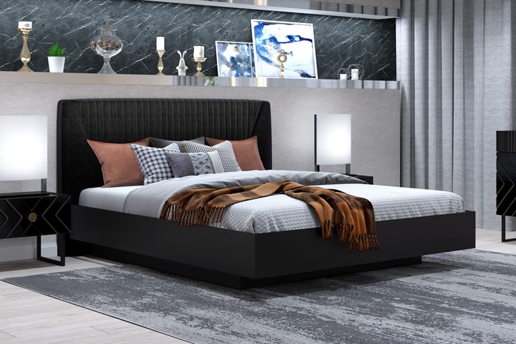 Кровать с подъемным механизмом Марсель-11 (Черный, ткань Fenix black) 1400 в Энгельсе - изображение 2