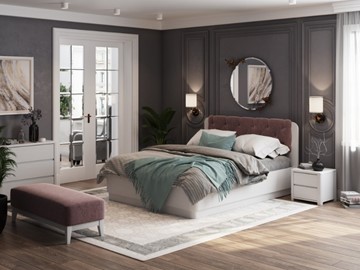 Кровать с подъемным механизмом Wood Home 1 200х200, Белая эмаль (сосна) с брашированием/Бентлей Нежно-лиловый в Саратове