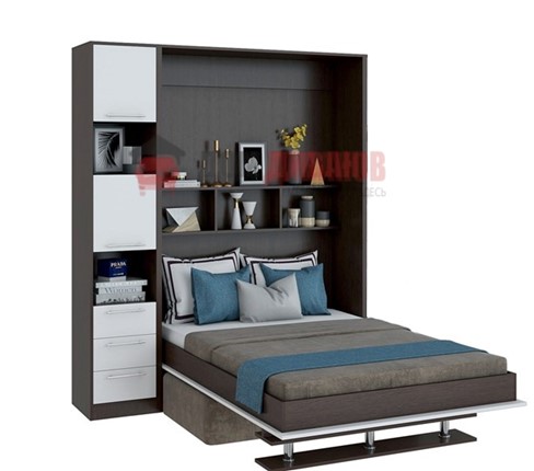 Кровать-шкаф с диваном Бела 1, с полкой ножкой с 1 пеналом, 1600х2000, венге/белый в Энгельсе - изображение
