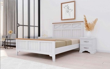 Спальная кровать Грация-5 карниз сосна (Белый Античный) 140х200 в Саратове