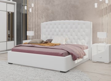 Кровать двуспальная Dario Slim 140x200, Экокожа (Белый) в Саратове