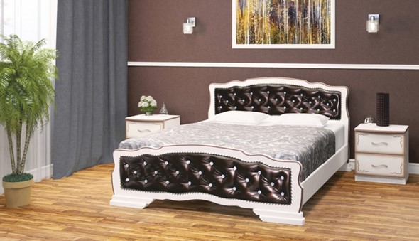 Кровать полутороспальная Карина-10 (Дуб Молочный, темная обивка) 140х200 в Саратове - изображение