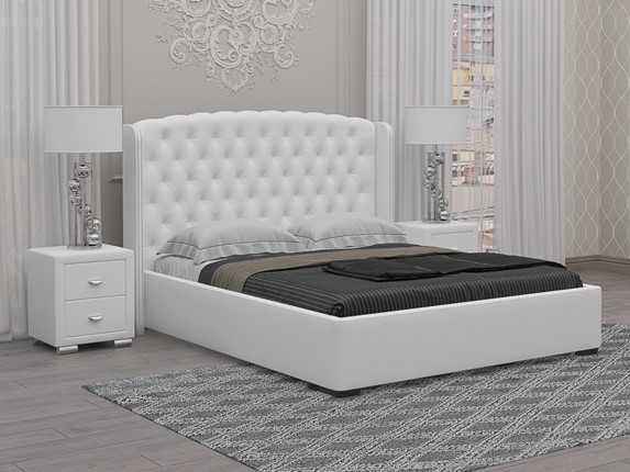 Двуспальная кровать Dario Classic 180х200, Экокожа (Белый) в Энгельсе - изображение