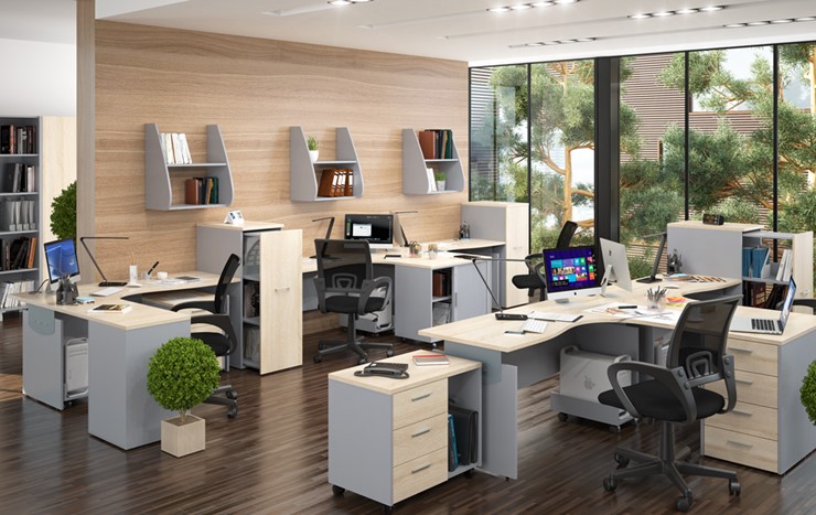 Офисный комплект мебели OFFIX-NEW для 4 сотрудников с двумя шкафами в Саратове - изображение 1