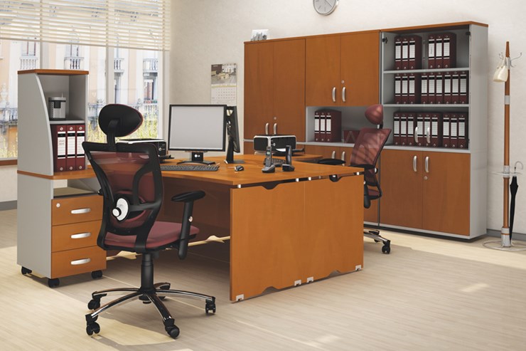 Офисный набор мебели Милан для 2 сотрудников с тумбочками и большим шкафом в Саратове - изображение