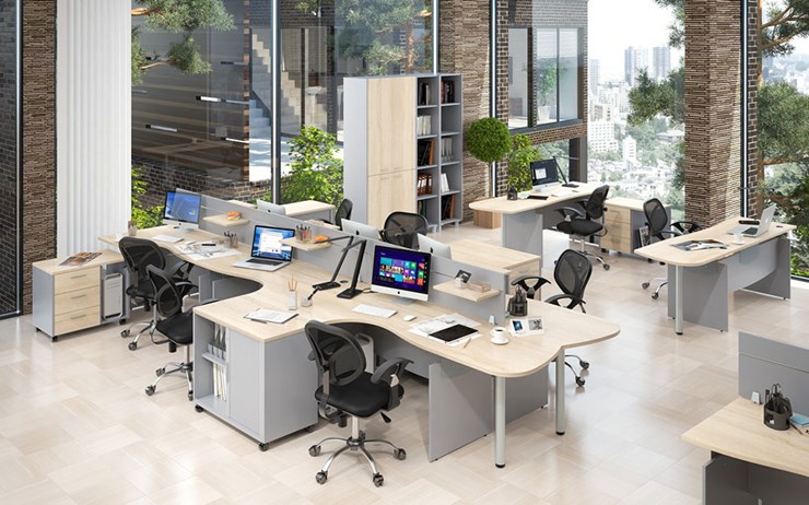 Офисный комплект мебели OFFIX-NEW для 4 сотрудников с двумя шкафами в Саратове - изображение