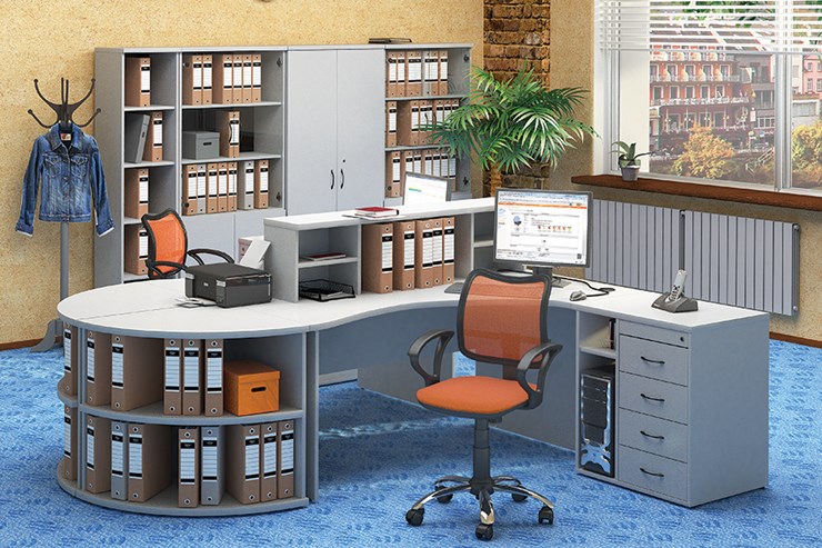 Комплект офисной мебели Moно-Люкс для 2 сотрудников с большим шкафом и тумбами в Саратове - изображение