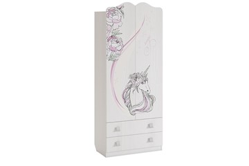 Детский двустворчатый шкаф Фэнтези с ящиками, белый рамух в Энгельсе