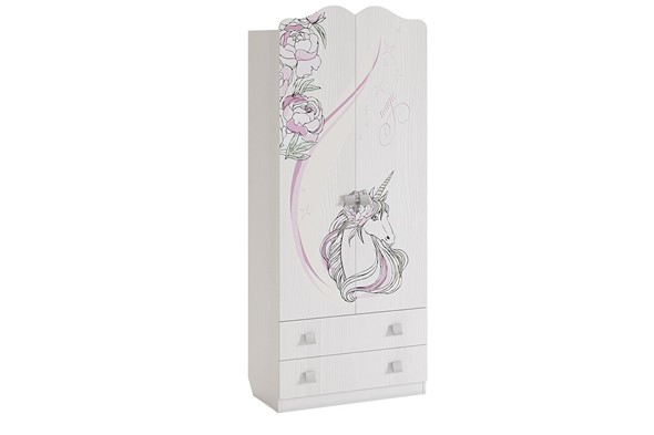 Детский двустворчатый шкаф Фэнтези с ящиками, белый рамух в Энгельсе - изображение
