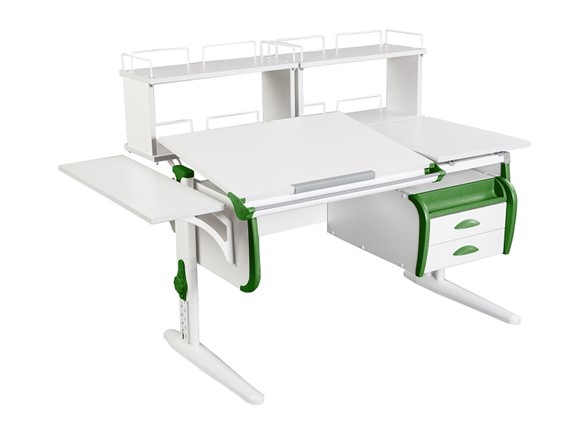 Растущий стол 1/75-40 (СУТ.25)+ Polka_b 1/550 + Polka_zz 1/600 (2 шт.) + Tumba 3 белый/белый/Зеленый в Энгельсе - изображение