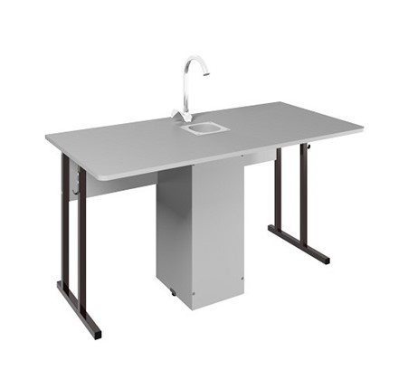 Стол ученический 2-местный для кабинета химии Стандарт 5, Пластик Серый/Коричневый в Саратове - изображение