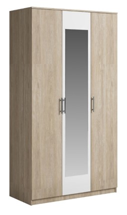 Шкаф 3 двери Светлана, с зеркалом, белый/дуб сонома в Саратове - изображение