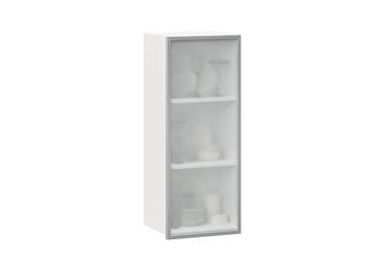 Шкаф кухонный высокий 400 Шервуд, со стеклом левый ЛД 281.421.000.121, белый/серый в Саратове