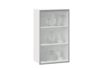 Кухонный высокий шкаф 600, Шервуд, со стеклом левый, ЛД 281.451.000.126, белый/серый в Энгельсе