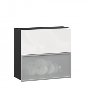 Кухонный шкаф 800 горизонтальный, Шервуд, ЛД 281.981.000.088, со стеклом, черный/белый глянец в Энгельсе