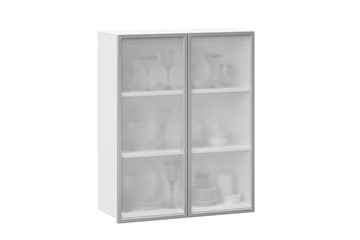 Кухонный высокий шкаф 800, Шервуд, со стеклом ЛД 281.461.000.129, белый/серый в Энгельсе