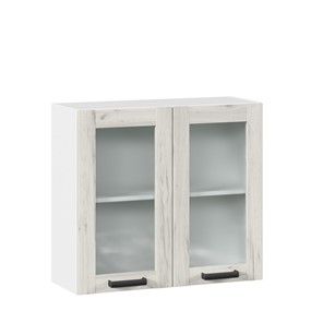 Кухонный навесной шкаф 800 со стеклом Винченца ЛД 234.360.000.033 Белый/Дуб Крафт белый в Энгельсе