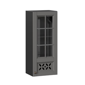 Кухонный шкаф Амели-3 400 высокий со стеклом ЛД 299.420.000.042, Черный/Оникс серый в Саратове