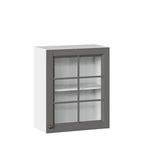 Навесной кухонный шкаф Амели-3 600 со стеклом ЛД 299.350.000.030, Белый/Оникс серый в Саратове