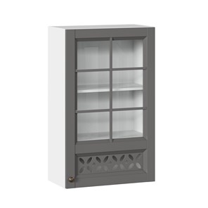 Кухонный шкаф Амели-3 600 высокий со стеклом ЛД 299.450.000.046, Белый/Оникс серый в Энгельсе