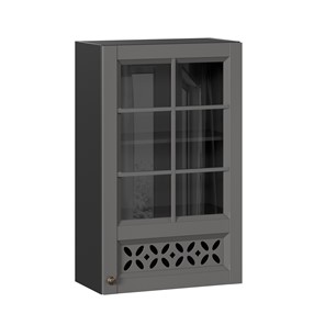 Навесной шкаф Амели-3 600 высокий со стеклом ЛД 299.450.000.048, Черный/Оникс серый в Саратове