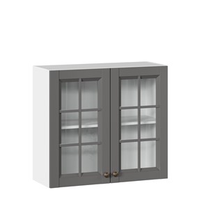 Навесной кухонный шкаф Амели-3 800 со стеклом ЛД 299.360.000.034, Белый/Оникс серый в Саратове