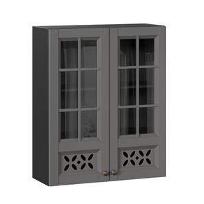 Кухонный шкаф Амели-3 800 высокий со стеклом ЛД 299.460.000.052, Черный/Оникс серый в Энгельсе