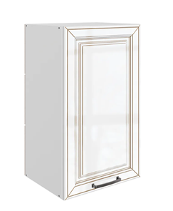 Навесной кухонный шкаф Атланта L400 Н720 (1 дв. гл.) эмаль (белый/белый глянец патина золото) в Энгельсе