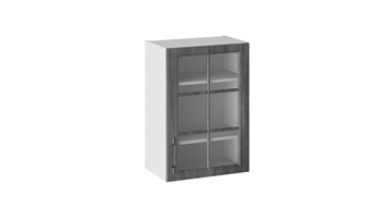 Навесной кухонный шкаф Прованс (Белый глянец/Санторини темный) со стеклом В_72-50_1ДРс в Саратове
