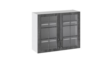 Шкаф навесной Прованс (Белый глянец/Санторини темный) со стеклом В_72-90_2ДРс в Саратове