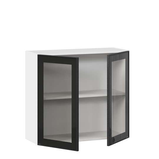 Шкаф на кухню со стеклом 800 Индиго ЛД 298.360.000.023, Белый/Чёрный в Саратове - изображение 1