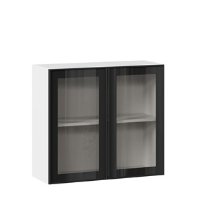 Шкаф на кухню со стеклом 800 Индиго ЛД 298.360.000.023, Белый/Чёрный в Энгельсе