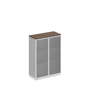 Шкаф для документов средний со стеклянными дверьми в рамке Bravo, дуб гладстоун/белый премиум (90х40х124,6) в Энгельсе