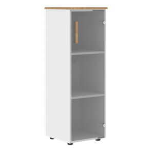 Средний шкаф колонна со стеклянной правой дверью  FORTA Белый-Дуб Гамильтон FMC 40.2 (R) (399х404х801) в Энгельсе - предосмотр