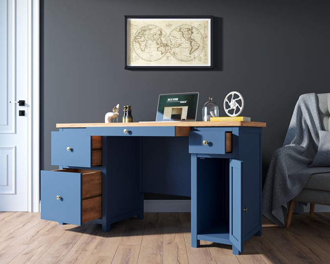 Большой рабочий стол Jules Verne JV14ETGB (Синий) в Энгельсе - изображение 2