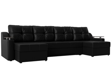 Большой П-образный диван Сенатор, Черный (Экокожа) боннель в Саратове