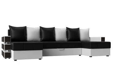П-образный диван Венеция боннель, Черный\Белый (Экокожа) в Саратове