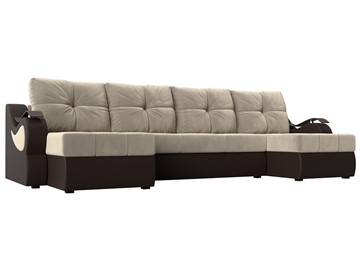 П-образный диван Меркурий П, Бежевый/коричневый (вельвет/экокожа) в Саратове